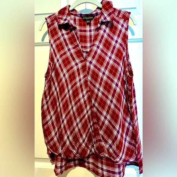 Rock & Republic sleeveless flannel faux wrap top - red white blue plaid - Large - Picture 2 of 7